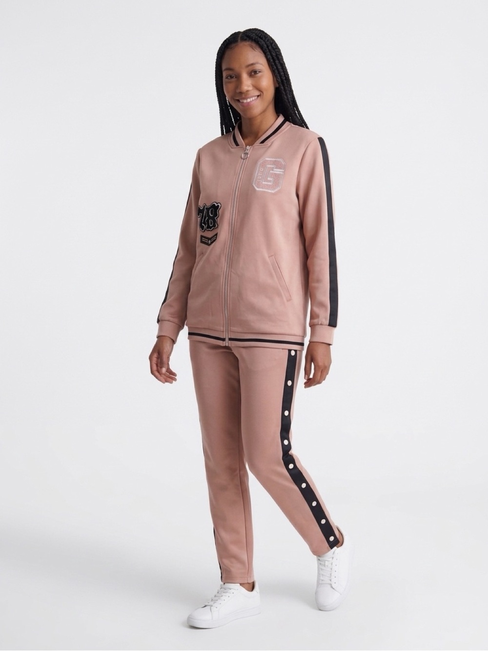 G by Guess Dusty Pink Varsity Jacket with Black Trim